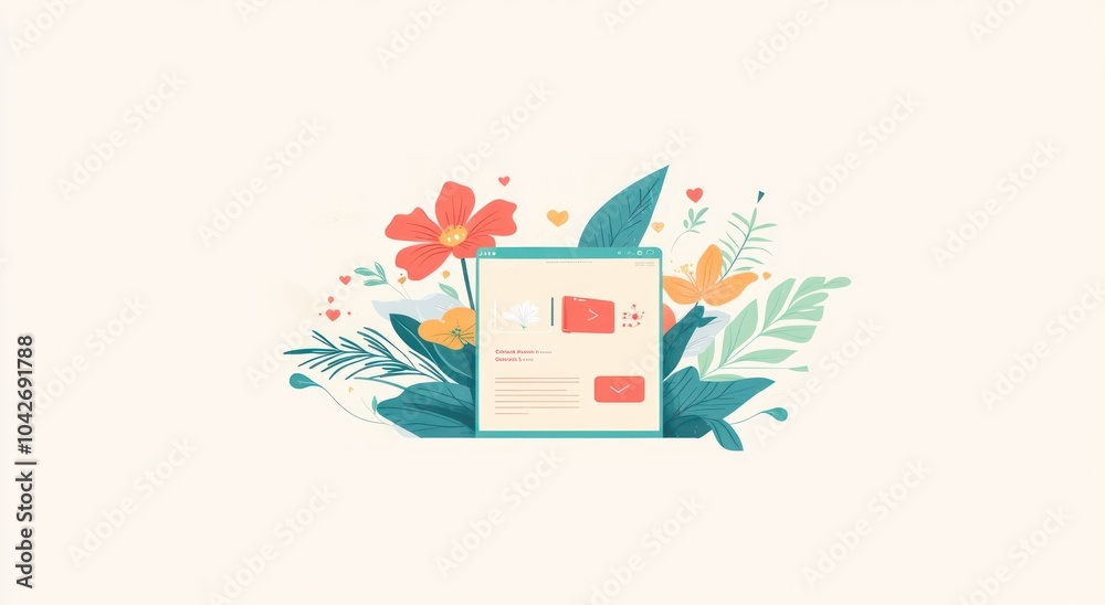 Obraz premium A colorful illustration featuring a product box surrounded by vibrant flowers and leaves.