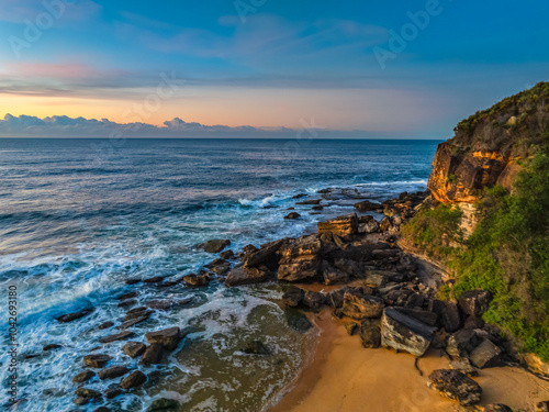 Sunrise seascape views with high cloud photo