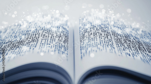 Close-up of open book binary code digital knowledge concept