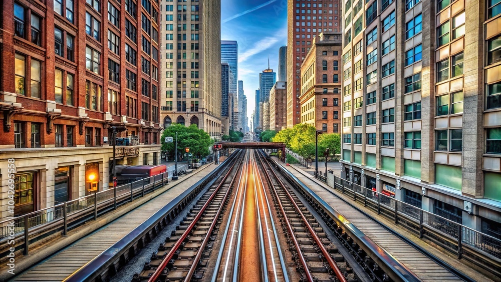 Fototapeta premium High angle view of elevated train tracks in The Loop Chicago Illinois USA