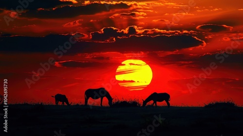 Safari Adventure in African Savannah at Sunset