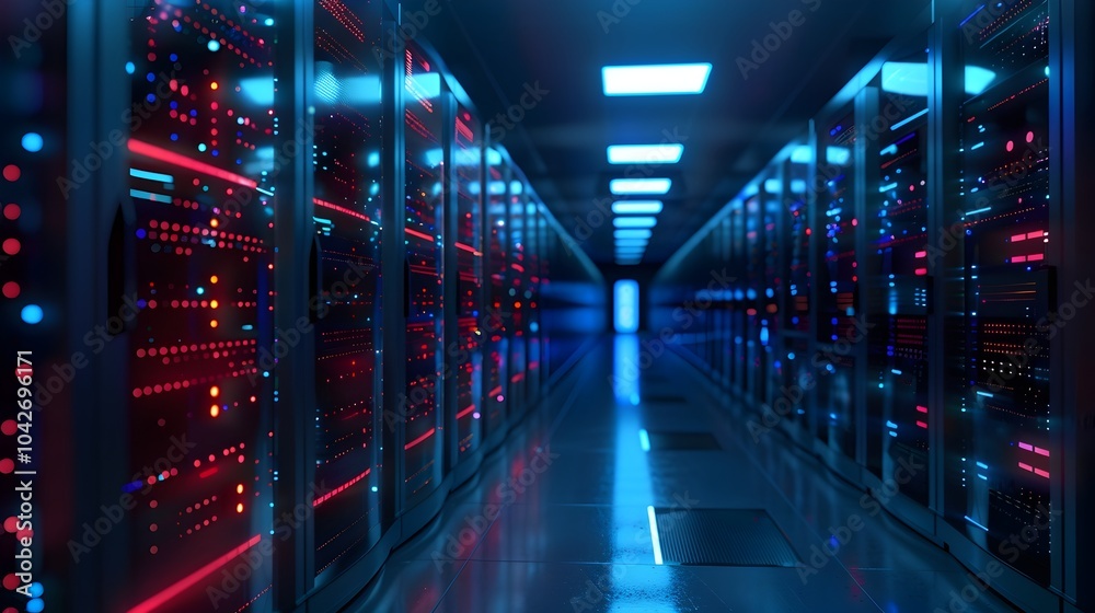 Digital Data Center Network Diagram with 3D Architectural and Technological Elements Digital Data Center Network Diagram with 3D Architectural and Technological Elements