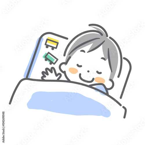 こどもの感染症予防対策　睡眠　カラフルでかわいい線画イラスト
