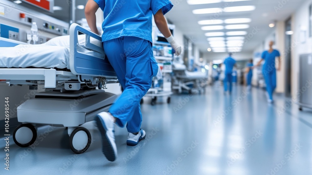 Fototapeta premium Dynamic Motion Blur in a Hospital Environment Exploring Selective Focus on Healthcare Activities