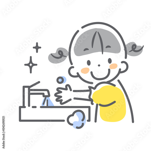 こどもの感染症予防対策　手洗い　カラフルでかわいい線画イラスト