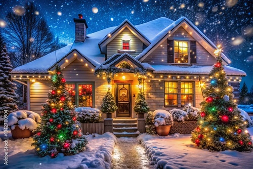 Stunning House Decorated in Christmas Lights for a Festive Holiday Atmosphere