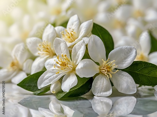 close up photo of beautiful jasmine flowers with white wall background