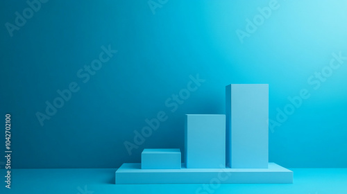 3d bar graph on a podium blue copy space background