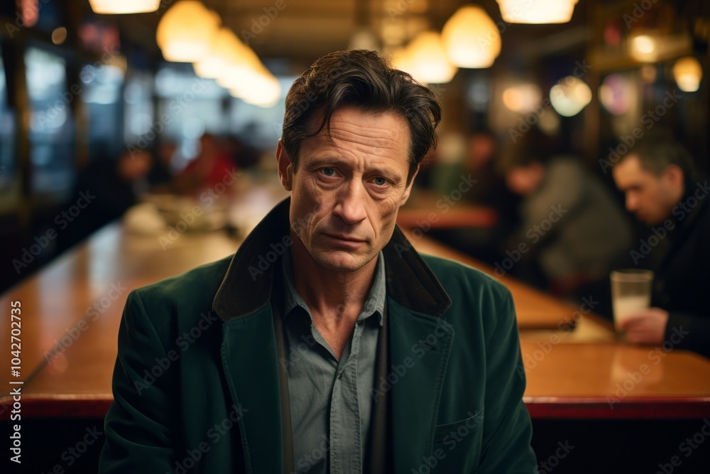 Portrait of a senior man sitting in a bar at night. Portrait of a senior man sitting in a bar at night.