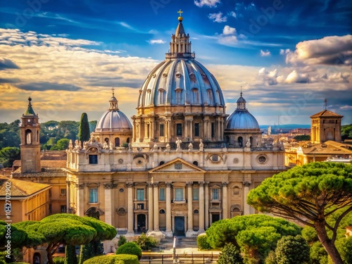 Stunning View of Saint Peter's Dome with Iconic Architectural Features in Rome