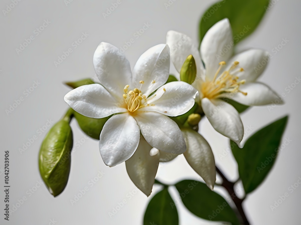 Fototapeta premium close up photo of beautiful jasmine flowers with white wall background