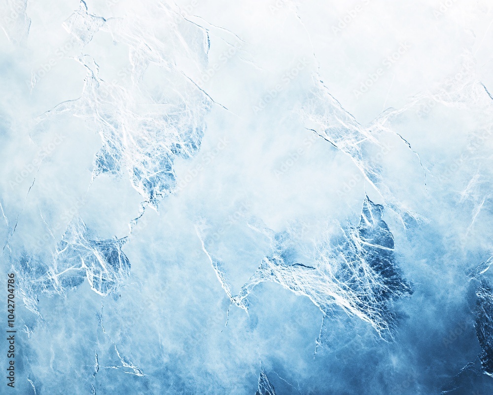 Fototapeta premium Textured ice surface with intricate patterns, showcasing shades of blue and white, ideal for backgrounds or environmental themes.