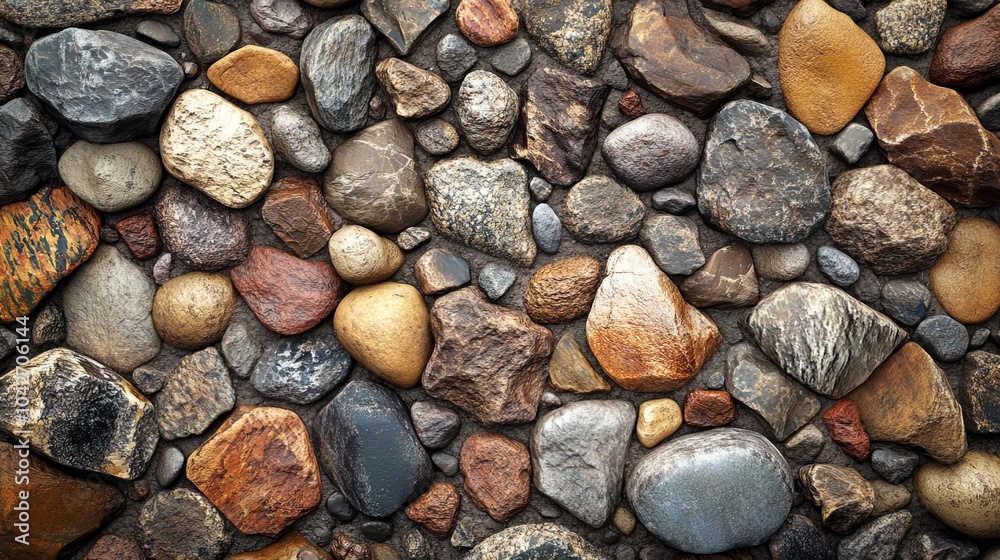The surface of textured soil showcases a variety of rocks The surface of textured soil showcases a variety of rocks