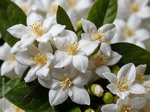 close up photo of beautiful jasmine flowers with white wall background