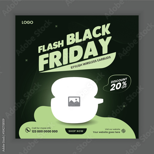 Black Friday super sale social media post design template or earbuds promotion web banner design