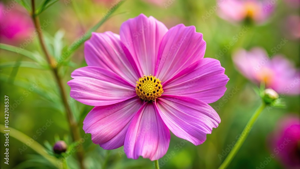 High angle view of pink Cosmos Bipinnatus flower with blurry background High angle view of pink Cosmos Bipinnatus flower with blurry background