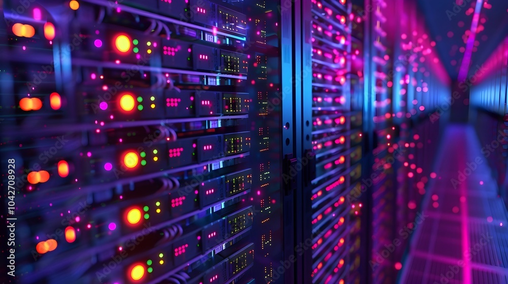 Vibrant Digital Data Center Network Diagram with Futuristic Technology Elements Vibrant Digital Data Center Network Diagram with Futuristic Technology Elements