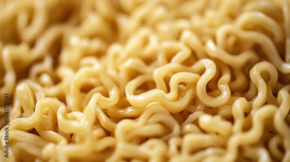 A close-up of cooked instant noodles, showcasing their wavy texture and yellow color. A close-up of cooked instant noodles, showcasing their wavy texture and yellow color.