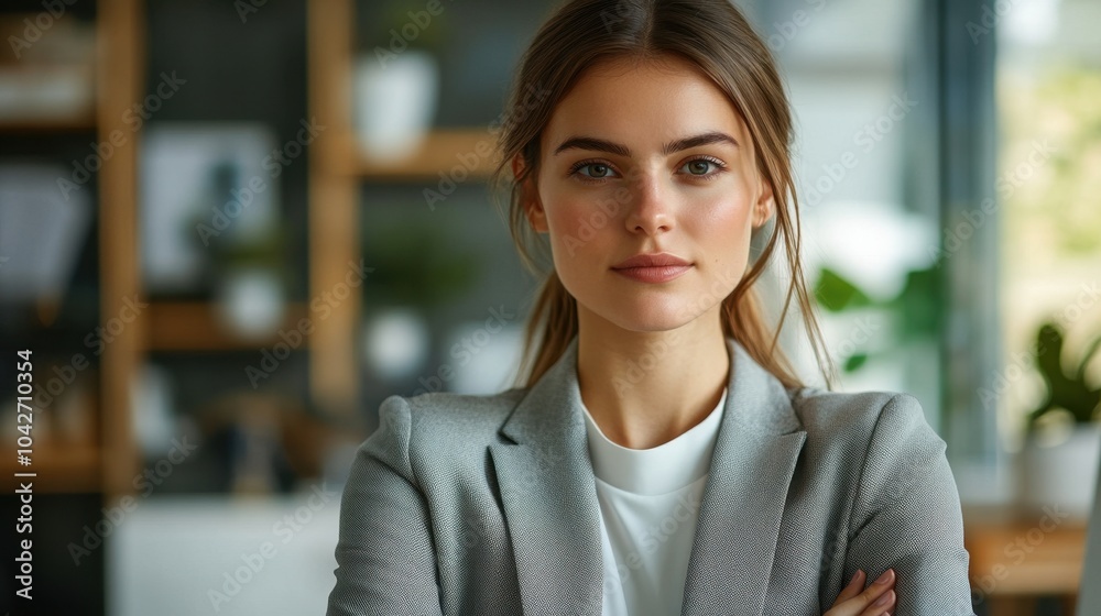Confident Young Businesswoman at Work in Professional Office Setting