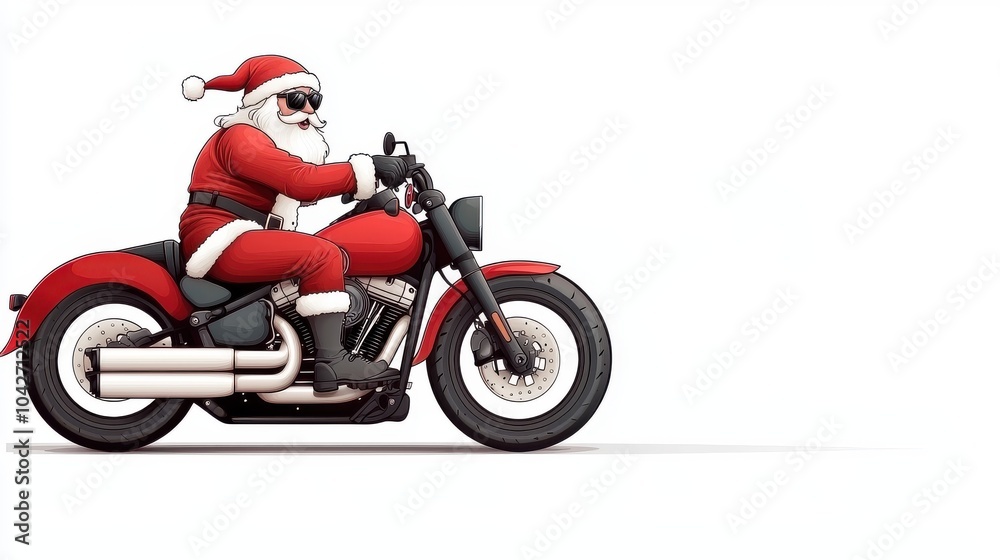 A Santa Claus riding a motorcycle, modern and edgy design, bold colors, isolated on white background ,clean background A Santa Claus riding a motorcycle, modern and edgy design, bold colors, isolated on white background ,clean background