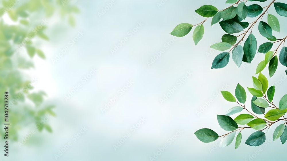 Obraz premium Elegant and Serene Watercolor Background with Soft Leaves and Branches Forming a Nature Inspired Botanical Design in Soothing Natural Tones