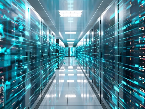 Futuristic Digital Data Center Network Diagram Illustrating Intelligence and Algorithm Driven Cyber Systems