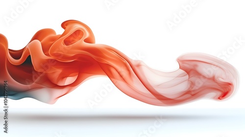 Mesmerizing and dramatic digital image showcasing soft swirling red and black smoke like elements rising gracefully against a pure white background creating a captivating and ethereal visual effect photo