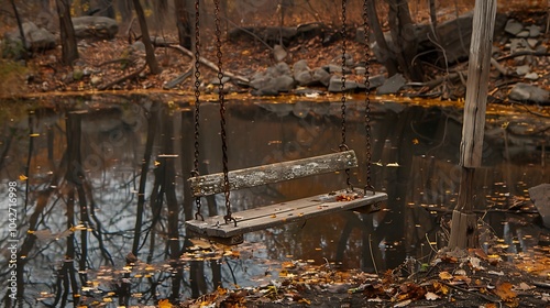 An historical outdated trembling swinging sits in a public reservoir during fall photo