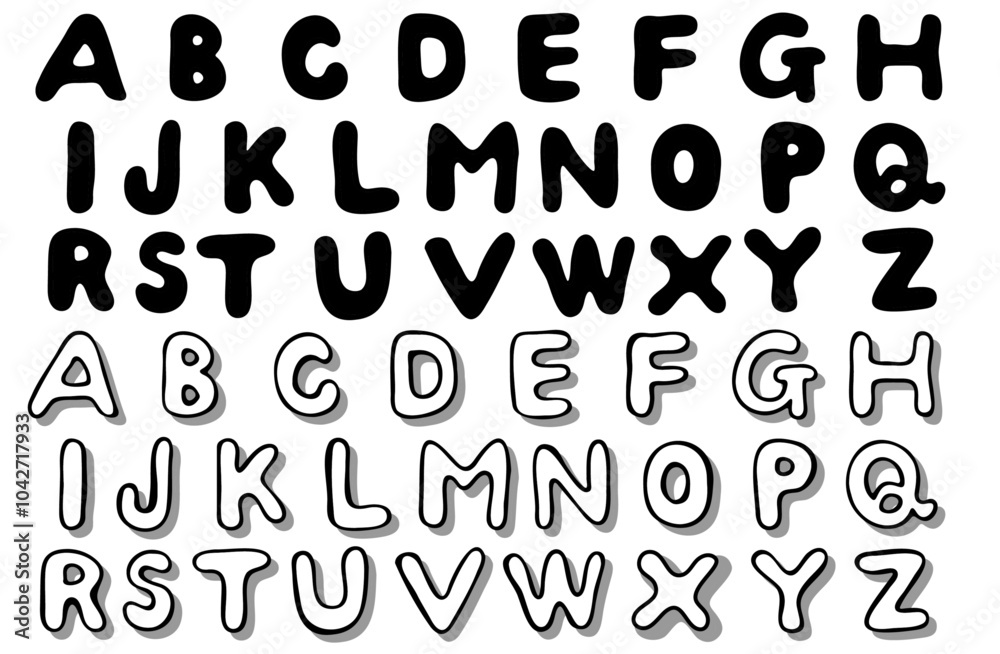 Uppercase monochrome set of text materials and alphabets Uppercase monochrome set of text materials and alphabets