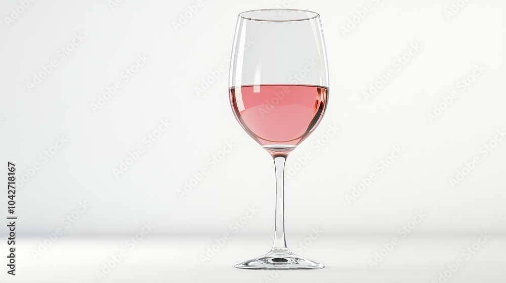 Rosé Wine in Glass on White Background - Minimalist Beverage Presentation Rosé Wine in Glass on White Background - Minimalist Beverage Presentation