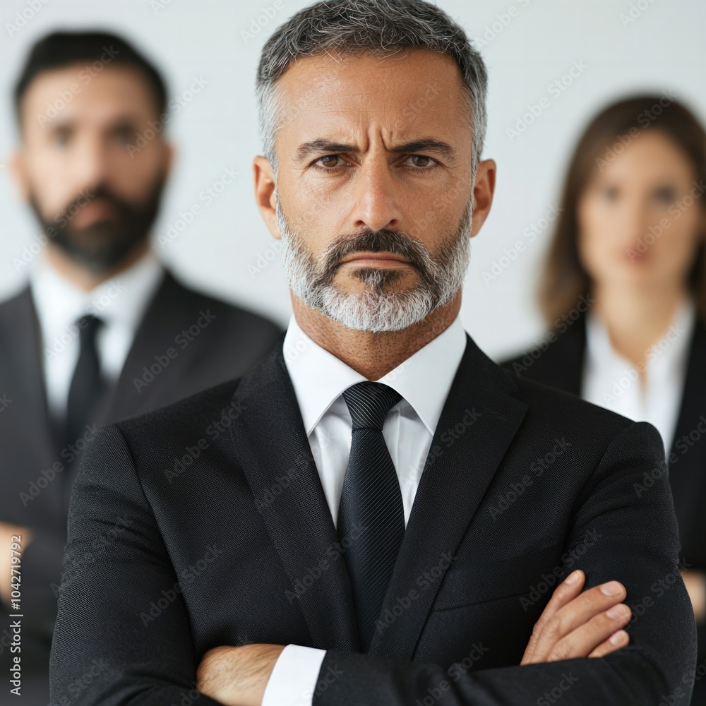 Confident Business Professionals in Formal Attire Displaying Strong Leadership and Team Cohesion Confident Business Professionals in Formal Attire Displaying Strong Leadership and Team Cohesion