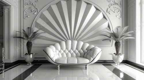 Modern Luxury Interior with Shell Sofa and Geometric Elements - made with Generative AI photo