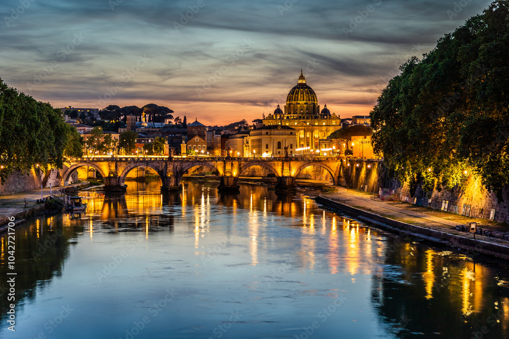 Fototapeta premium Ponte Umberto at sunset - Rome, Italy