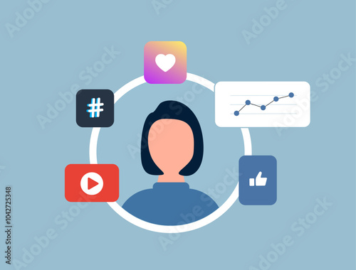 Cross-Platform Influencer Marketing Strategy. Engage influencers across platforms for brand campaigns. Illustration of multi-platform influencers on various social networks with audience reach graphs