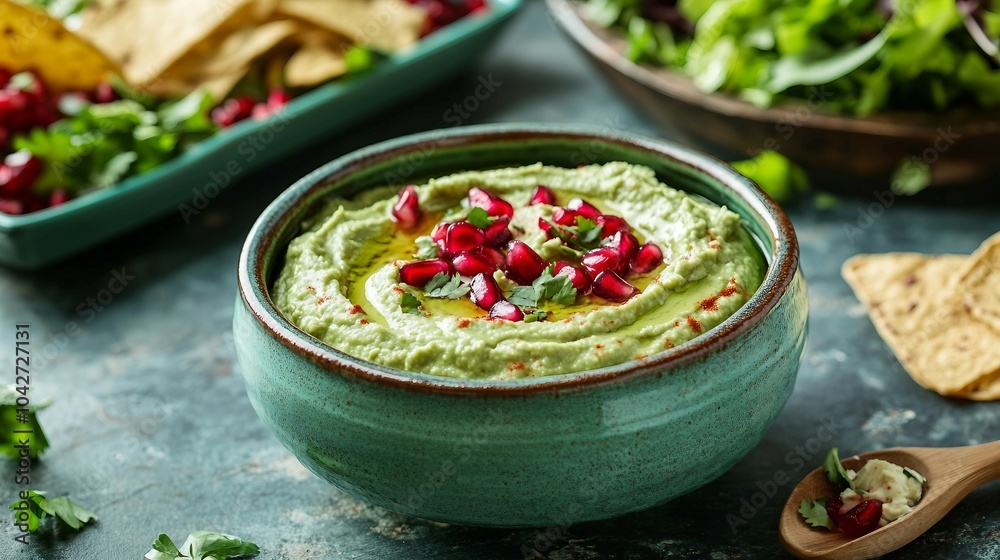 Green Hummus with Pomegranate Seeds and Olive Oil Green Hummus with Pomegranate Seeds and Olive Oil