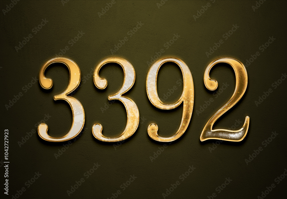 Old gold effect of 3392 number with 3D glossy style Mockup. Old gold effect of 3392 number with 3D glossy style Mockup.