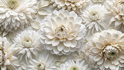 High angle white botanical flower wallpaper with big flowers