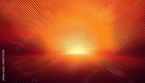 Abstract background with glowing orange and red stripes radiating from center.