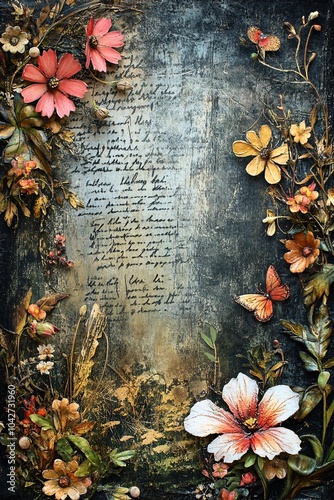 Capturing nature's beauty a floral composition with vintage touches and delicate butterflies in a unique artistic arrangement