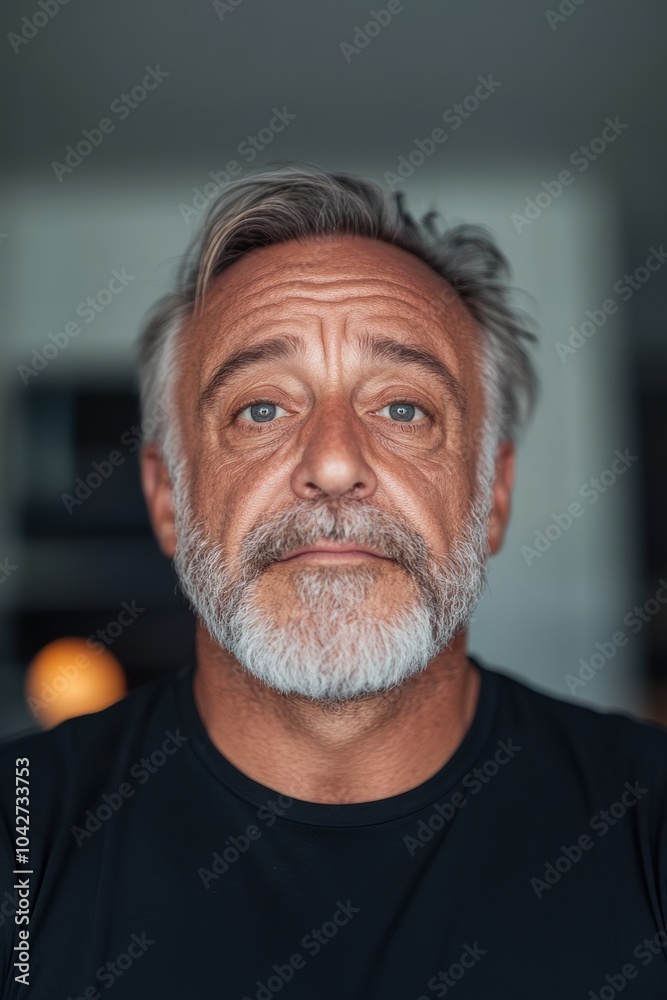 Obraz premium Portrait of a Mature Man with a Thoughtful Expression in a Modern Setting