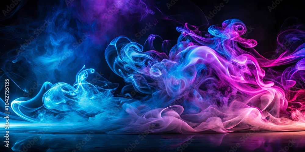 Fototapeta premium Abstract Vapor Trail of Ethereal Blues and Purples Reflecting on a Dark Surface