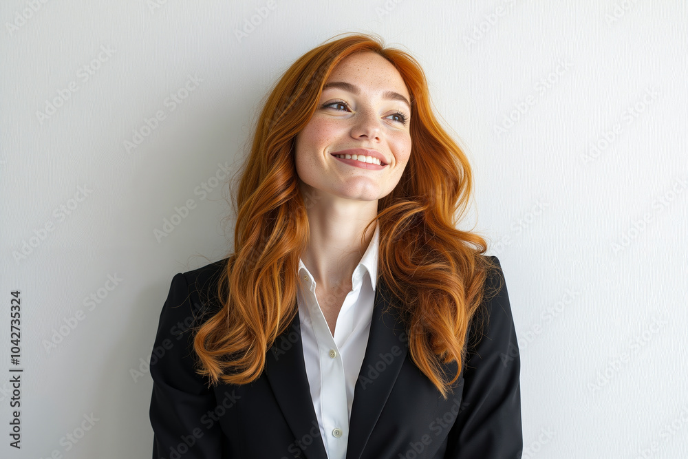 A woman with red hair smiling at the camera A woman with red hair smiling at the camera