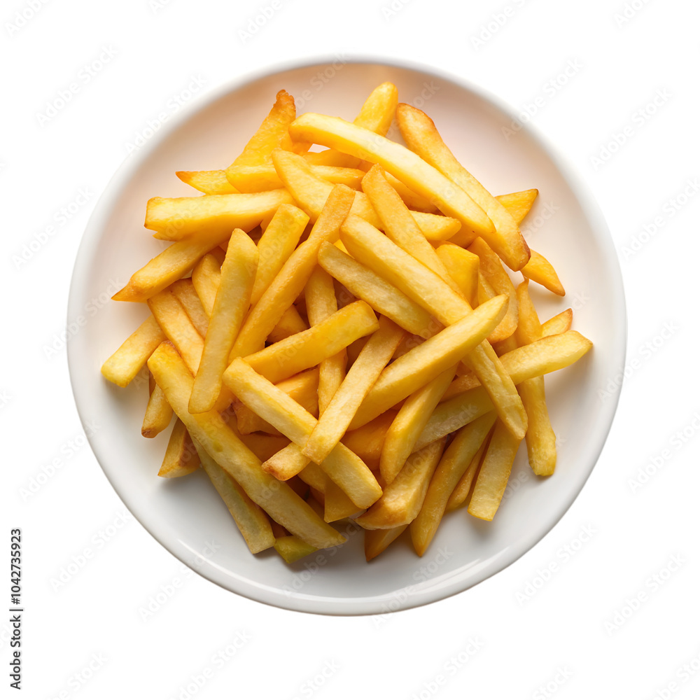 french fries white plate top view isolated on transparent background french fries white plate top view isolated on transparent background