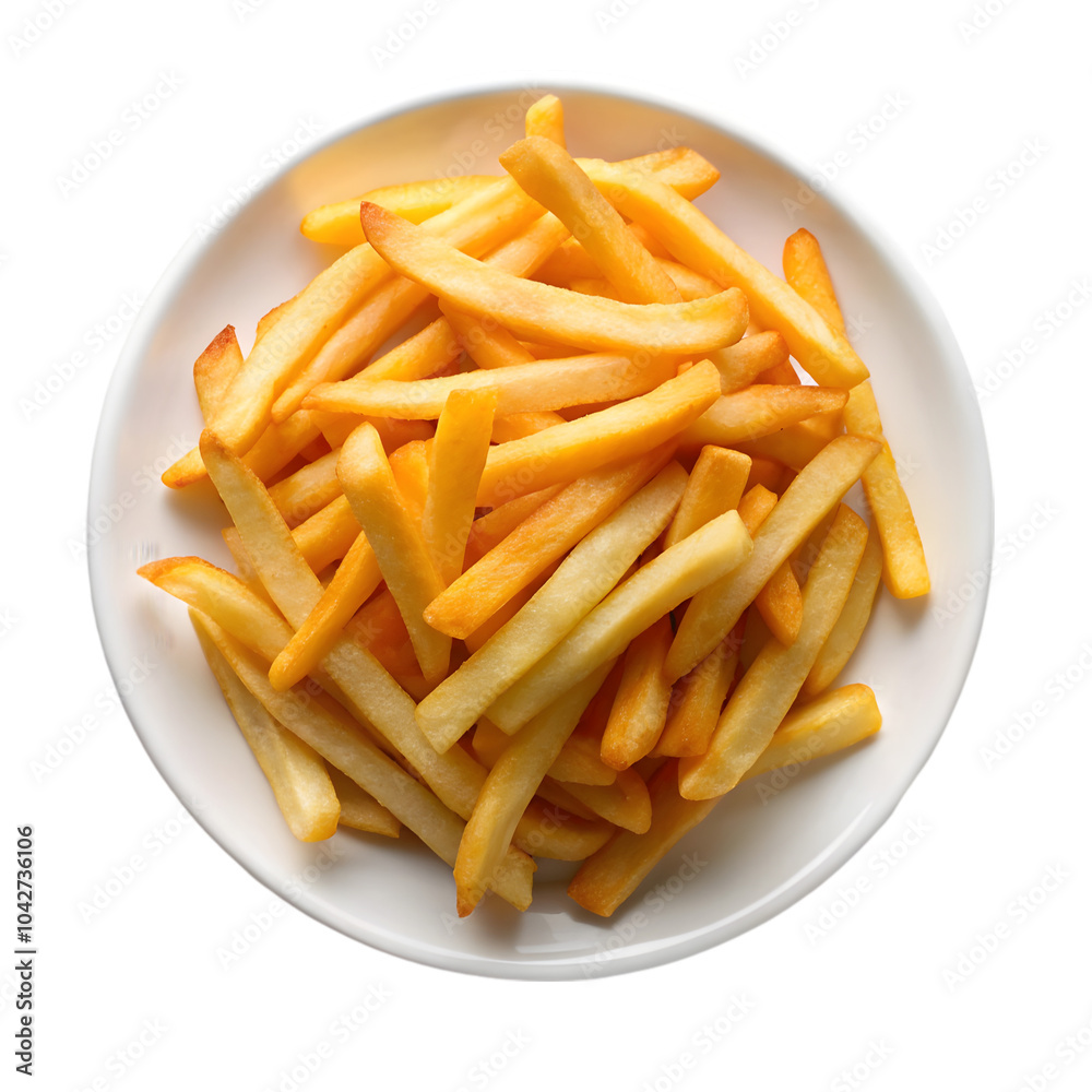 french fries white plate top view isolated on transparent background french fries white plate top view isolated on transparent background