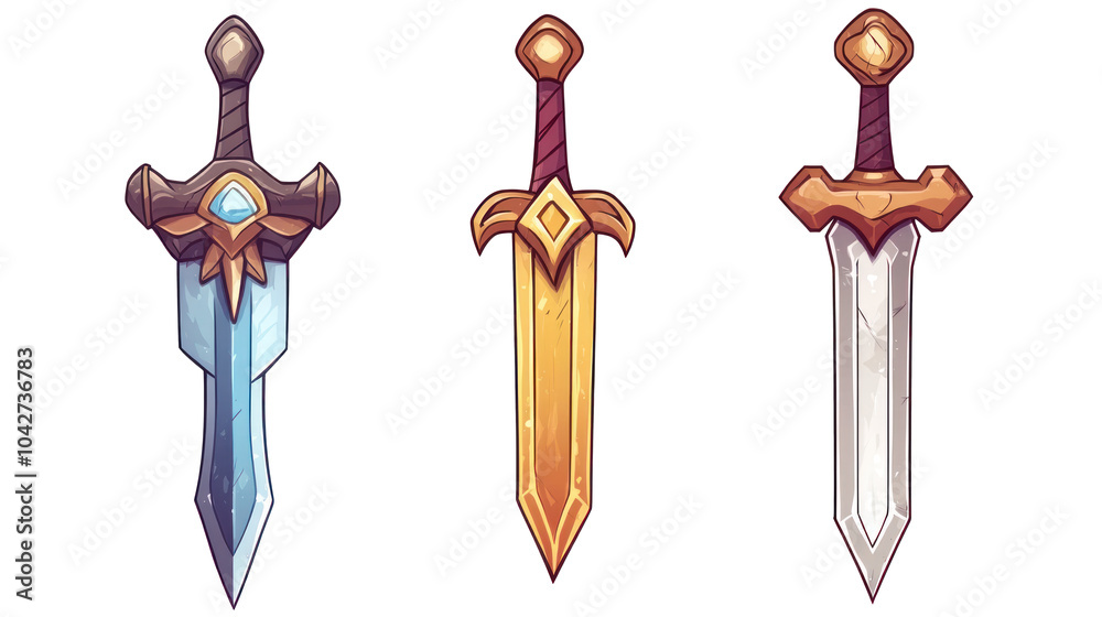 Swords set: game assets for fantasy and adventure games, cartoon illustration Swords set: game assets for fantasy and adventure games, cartoon illustration
