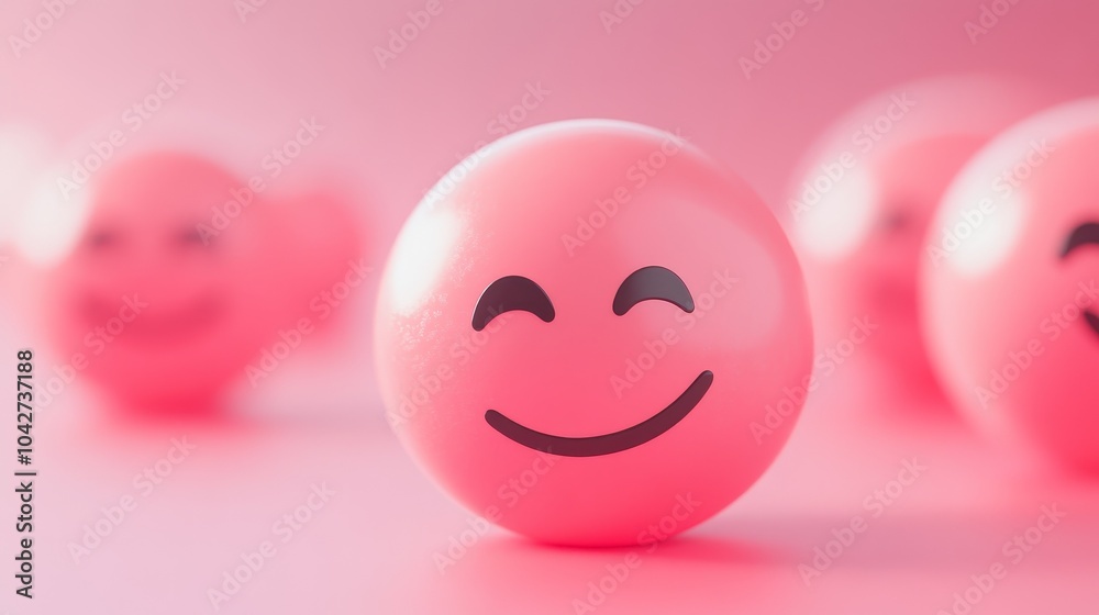 Smiling pink balls spread joy. Smiling pink balls spread joy.