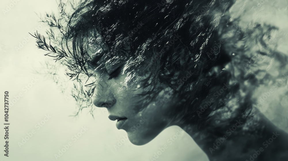 A beautiful blend of a woman's profile and nature A beautiful blend of a woman's profile and nature