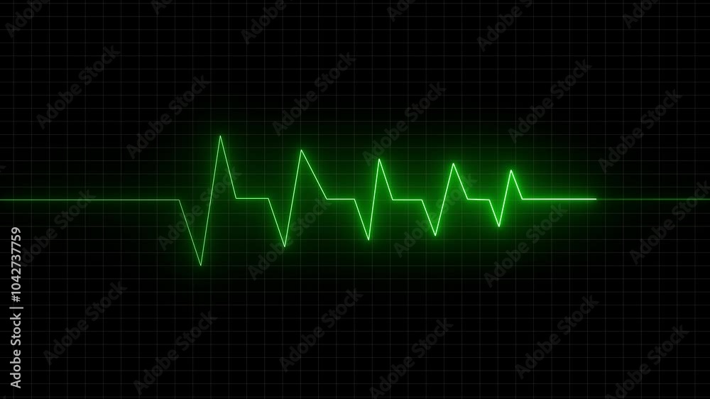 Abstract neon heartbeat signal icon animation on a grid background.. Abstract neon heartbeat signal icon animation on a grid background..