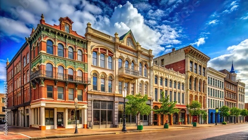 Historic downtown buildings in Shreveport, Louisiana featuring symmetrical architecture