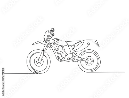 Continuous one line drawing of supercross motocross. motobike extreme sport single line art vector illustration. Editable vector.